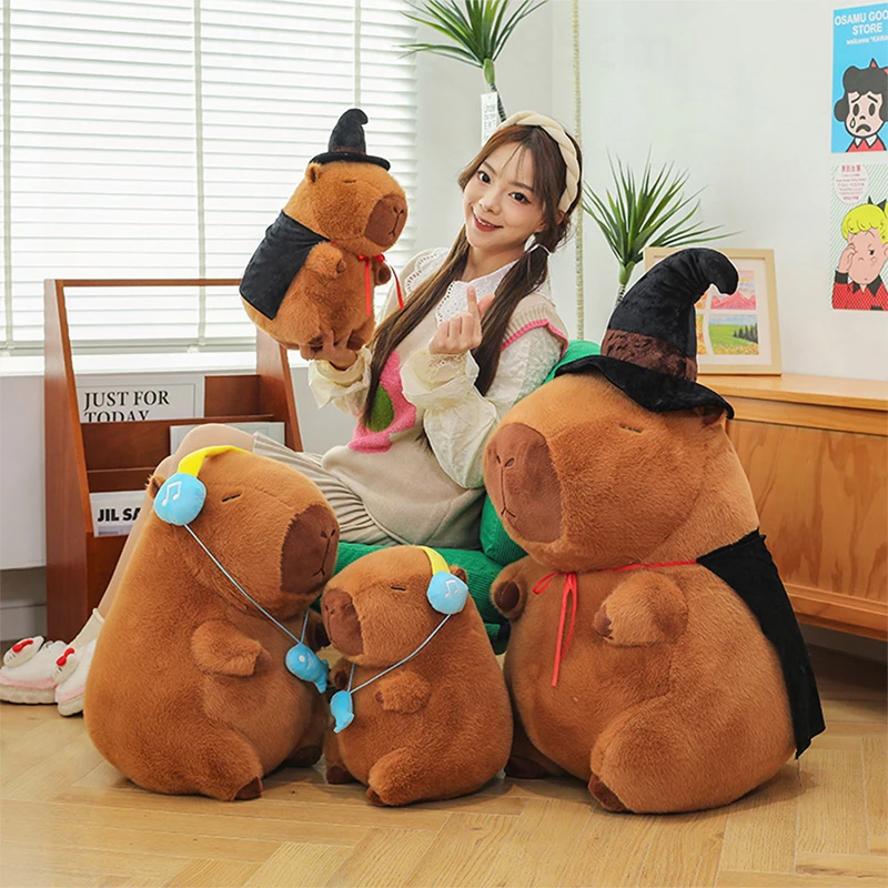 ตุ๊กตาคาปิบาร่าน่ารัก ดีไซน์นักมายากล ของเล่นตุ๊กตาสำหรับกอด ของขวัญวันเกิด/คริสต์มาสสำหรับเด็ก ตุ๊กตาผ้าเนื้อนุ่มแบบดึงเชือก