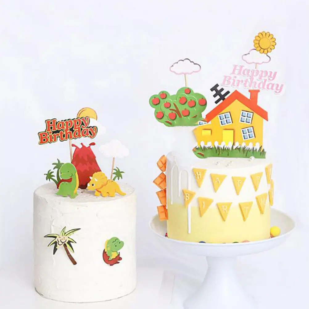 22Pcs Birthday Cake Inserted Card Dinosaur Toppers Colorful Cartoon Party Supplies Shower Cake Decoration Picks