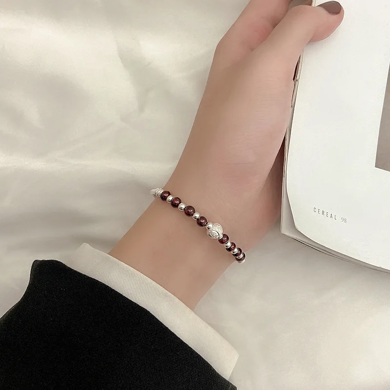 925 Sterling Silver Pomegranate Garnet Ball Bracelets Woman Couple Lucky Luxury Chain Jewelry Wholesalea Jewellery - Image 3
