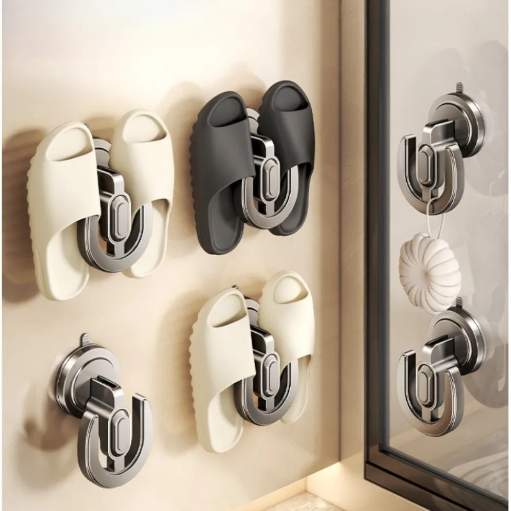 

2pcs Suction Cup U-shaped Slipper Rack No Punching Space-Saving Drainage Storage Rack Neat Wall Mounted Bathroom Sandal Holder