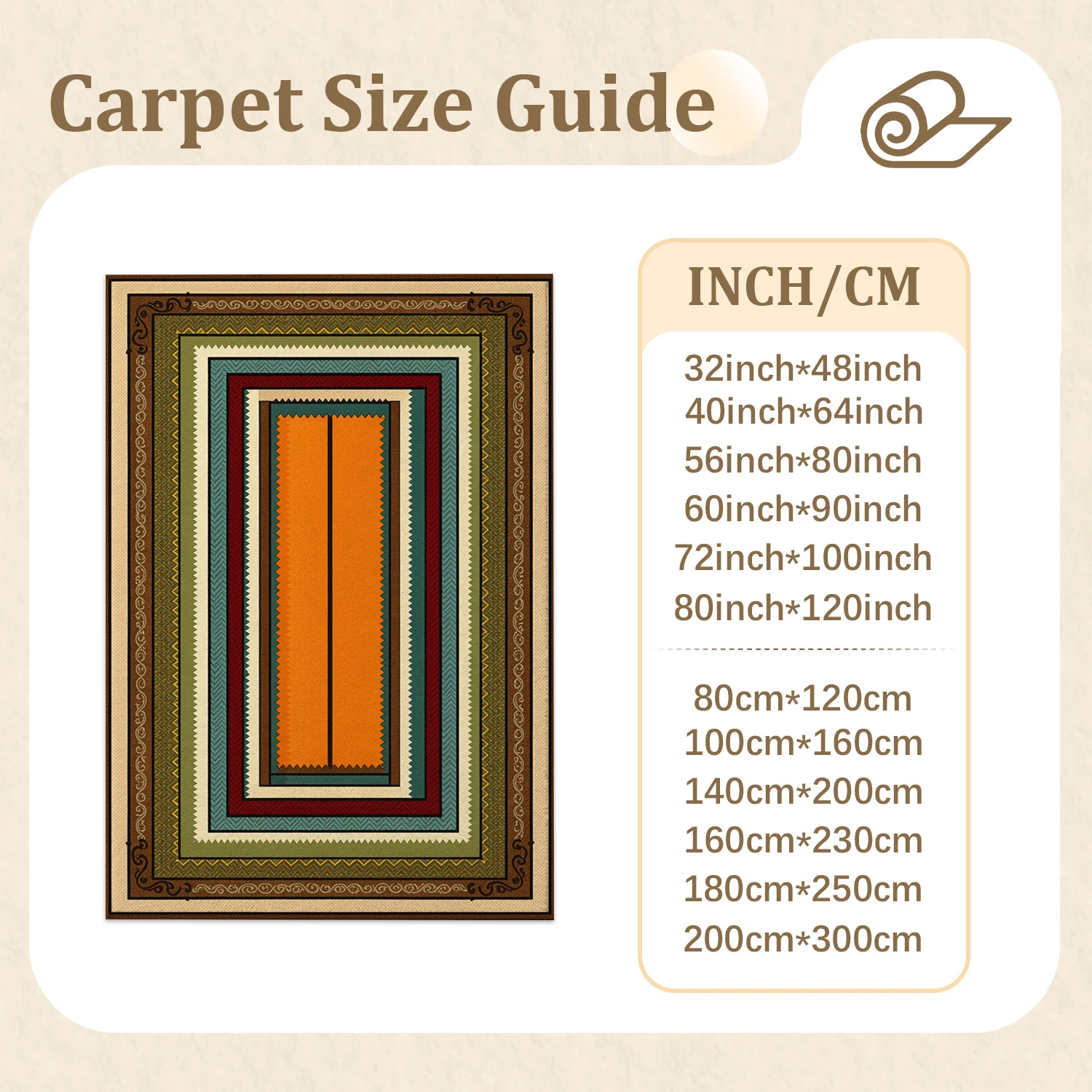 Vintage Concentric Rectangular Border Pattern Area Rug Velvet Fabric Machine Washable Durable Floor Mat for Living Room Bedroom Entryway Dining Room Halloween Thanksgiving Christmas New Year Holiday Decor