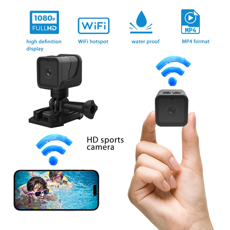 Equipped with WiFi waterproof camera, high-definition 1080P portable sports mini camera, motorcycle and bicycle driving recorder