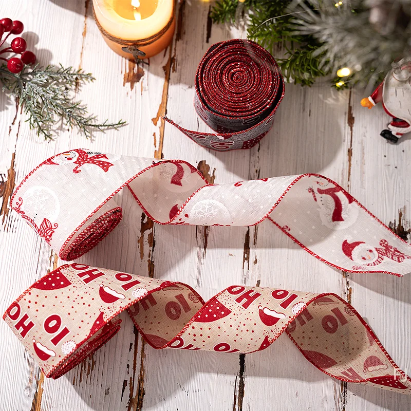 

[YU]Christmas Ribbon Wired Christmas Ribbons Snowman Ribbon For Christmas Tree Gift Wrapping Crafts Wreath Garland Bow Decor