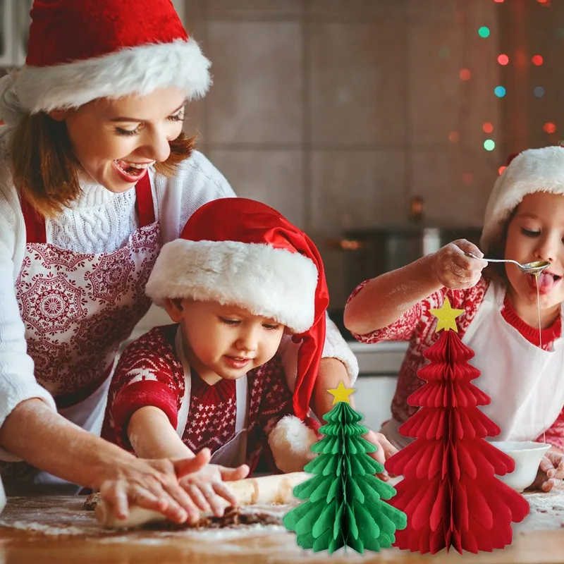 Choinka Dekoracja stołu Papierowa zawieszka o strukturze plastra miodu Wesołych Świąt Wiszące ozdoby do domu Nowy Rok Xmas Festival