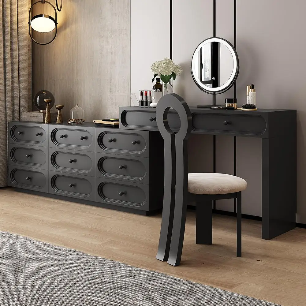 Comò minimalista italiano, cassettiera, ripostiglio integrato per camera da letto, tavolo da trucco in legno massello all'estremità del letto