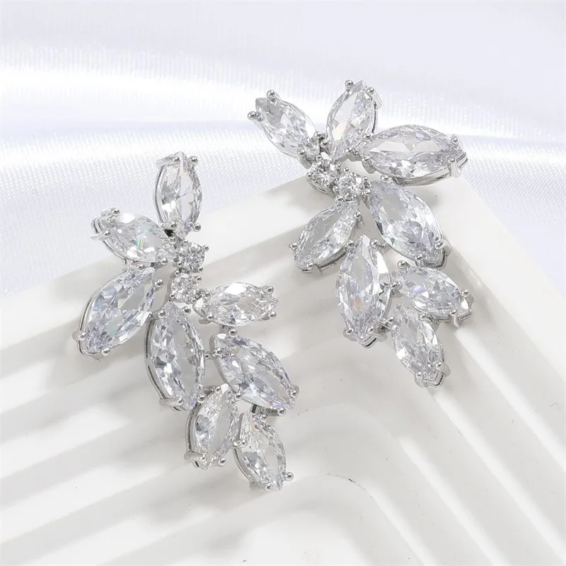 ZAKOL Fashion Marquise Cut Cubic Zirconia Stud Earrings for Women Trendy Leaf Bridal Dinner Dress Wedding Jewelry FSEP2349