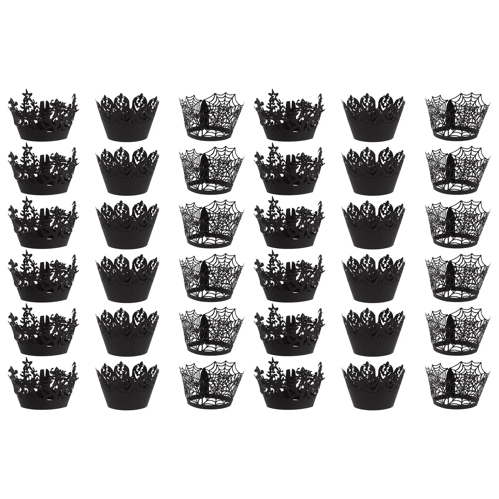 36 Pcs Cakes Cupcake Base Party Accessories Decorations Wrapper Paper Black Halloween Rims