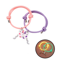 2 Pcs/set Magnetic Luminous Cat Pendant Bracelet Best Friend Bracelet Chain Bracelet Adjustable Party Accessories Jewelry