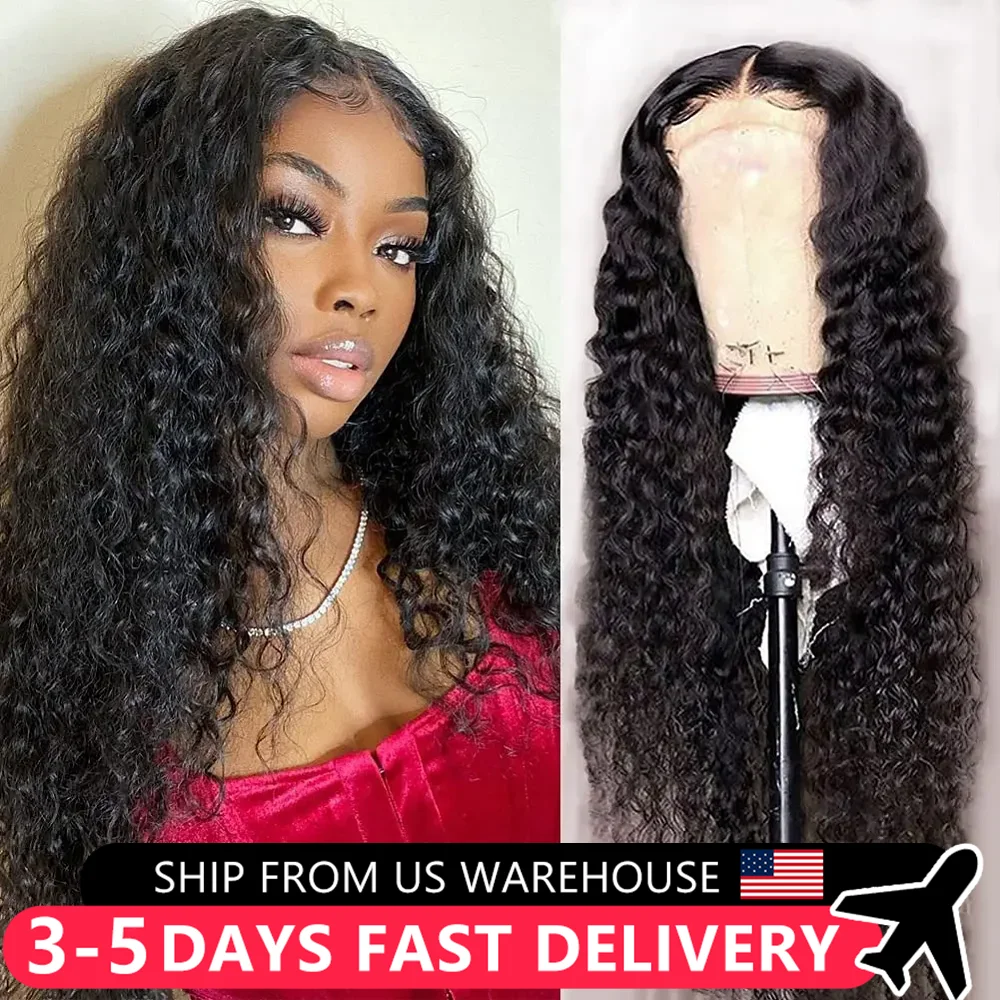 Indian Deep Wave 13x4 13x6 Transparent Human Hair Wig Curly Wave 200% Lace Frontal Wigs For Woman Pre Plucked Lace Closure Wig