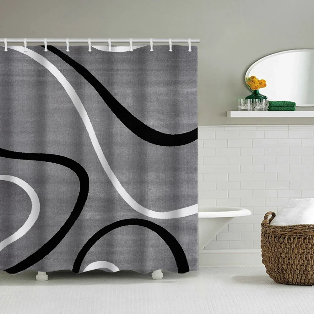 1/4 Geometric stripes shower Curtains, Toilet Seat Decoration, Shower Curtain with Carpet and Toilet Lid, 12 70.8x70.8 inch Hook