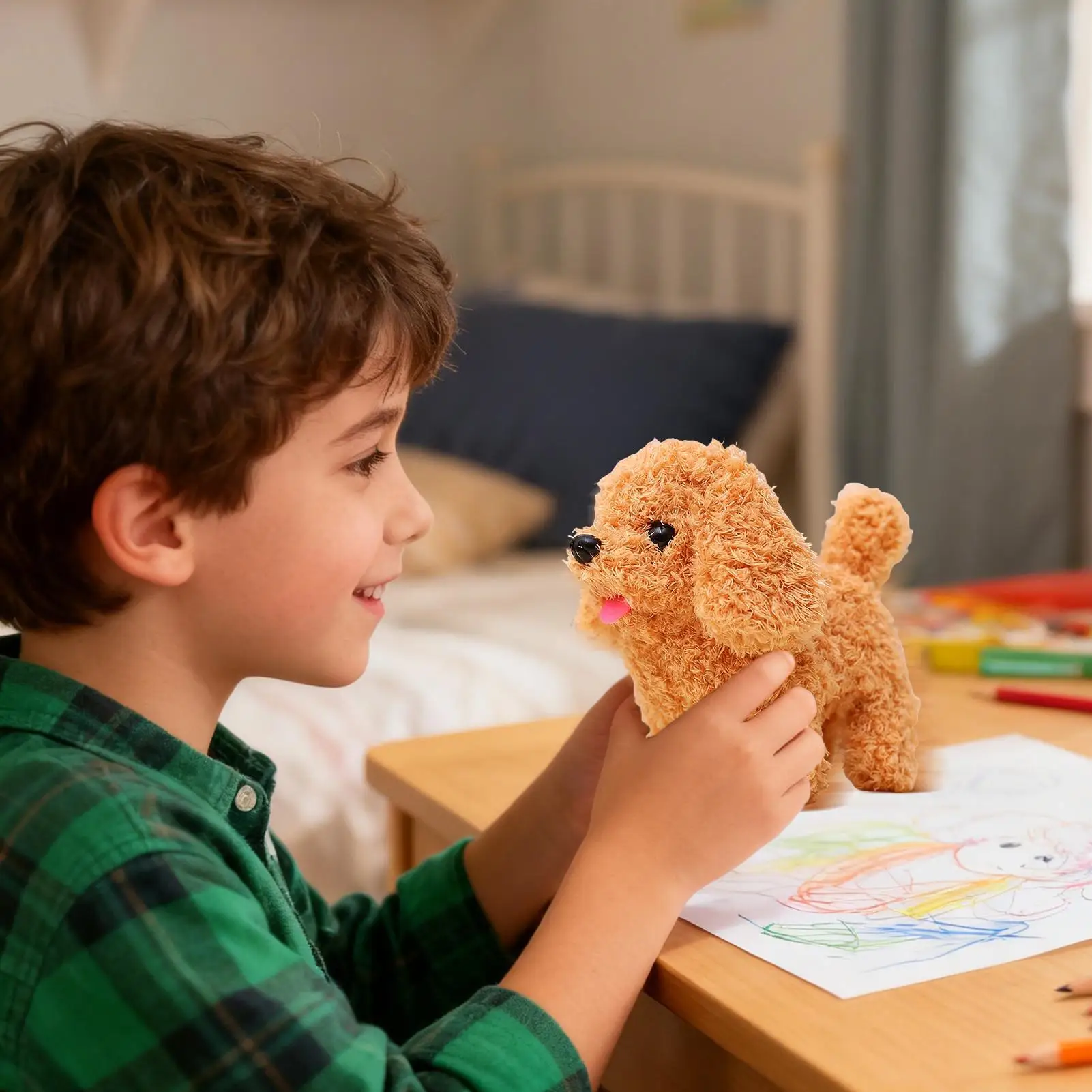 หุ่นยนต์ลูกสุนัขเสมือนจริง เดินได้ ส่งเสียงเห่าได้ กระดิกหางได้ ของเล่นสุนัขอิเล็กทรอนิกส์ ของเล่นตุ๊กตาลูกสุนัขจำลอง สำหรับเด็กชาย เด็กหญิง ใช้ในบ้านและเดินทาง