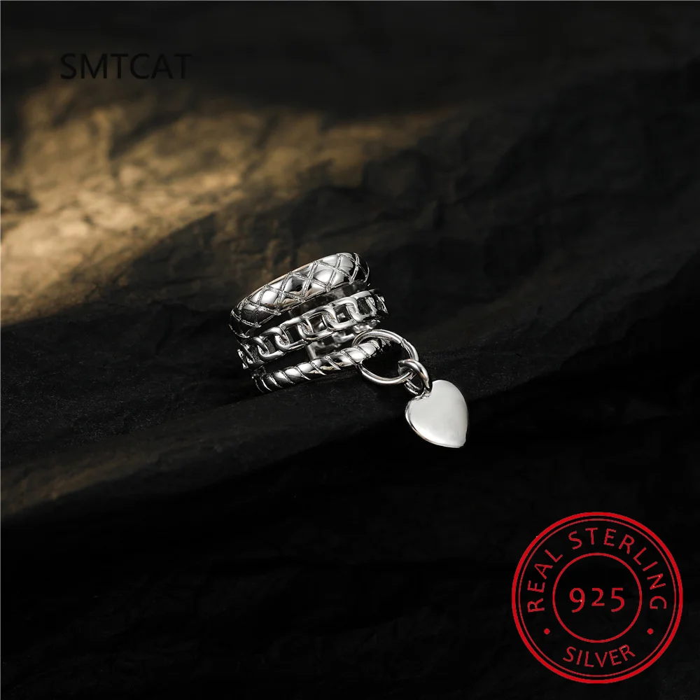 Women 925 Sterling Silver Heart Charm Cool Ear Cuff Clip on Earrings for Mom Daugther Girl Party Jewelry DS3931