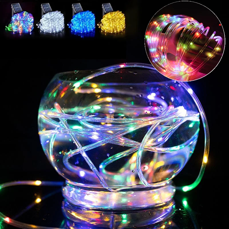 LED Solar Lamp Fairy Tube Rope Lights String Solar Garland Fairy Light Wedding Party Holiday Garden Yard 2026 Ramadan Decoration