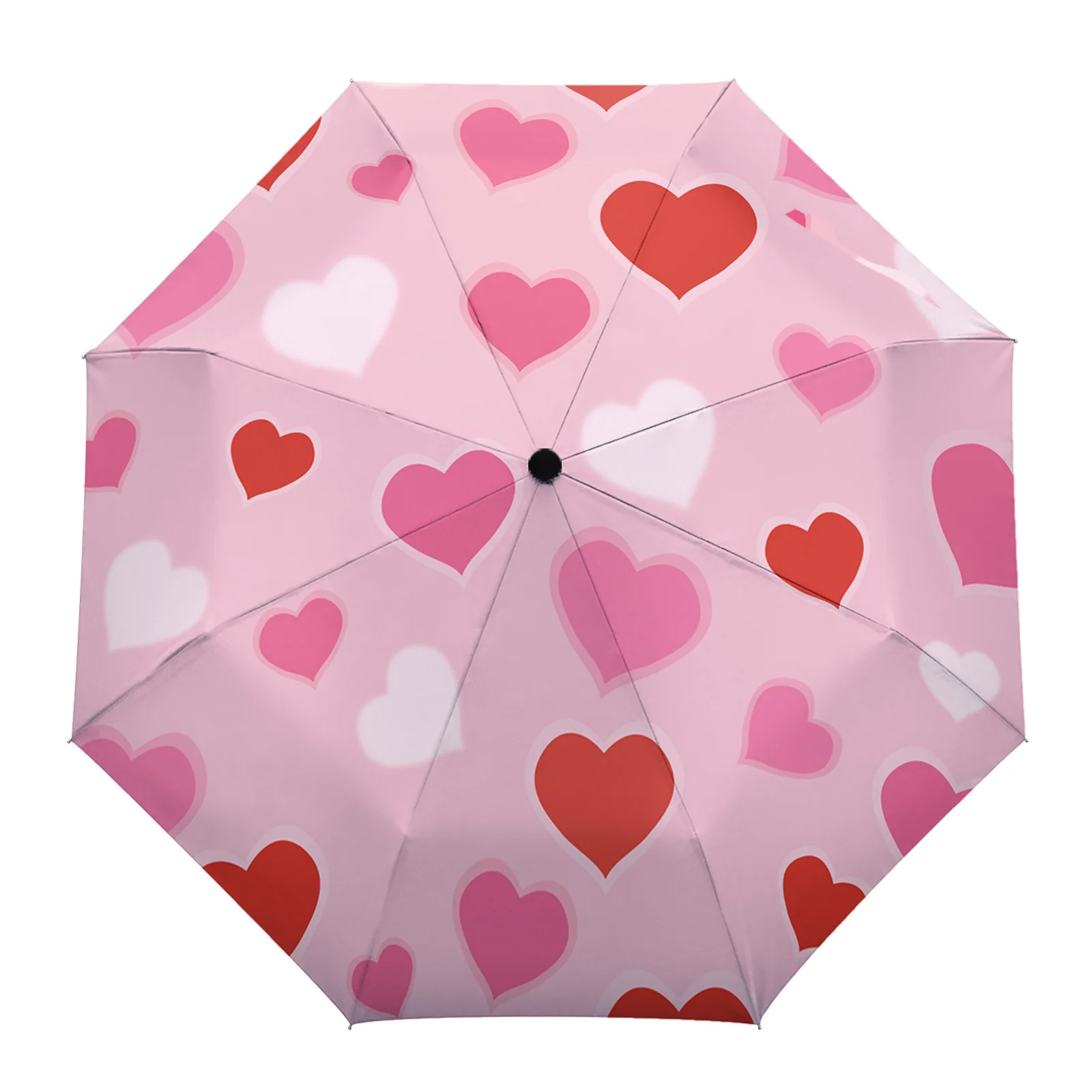 

Valentine'S Day Pink Hearts Large Fully-automatic Parasol Umbrella Foldable Eight Strand Umbrella for Adults Rain Umbrella