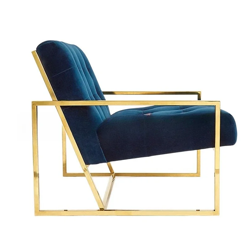 シンプルなポストモダンなシングルソファ家具リビングルームステンレススチールファブリックソフトバッグ