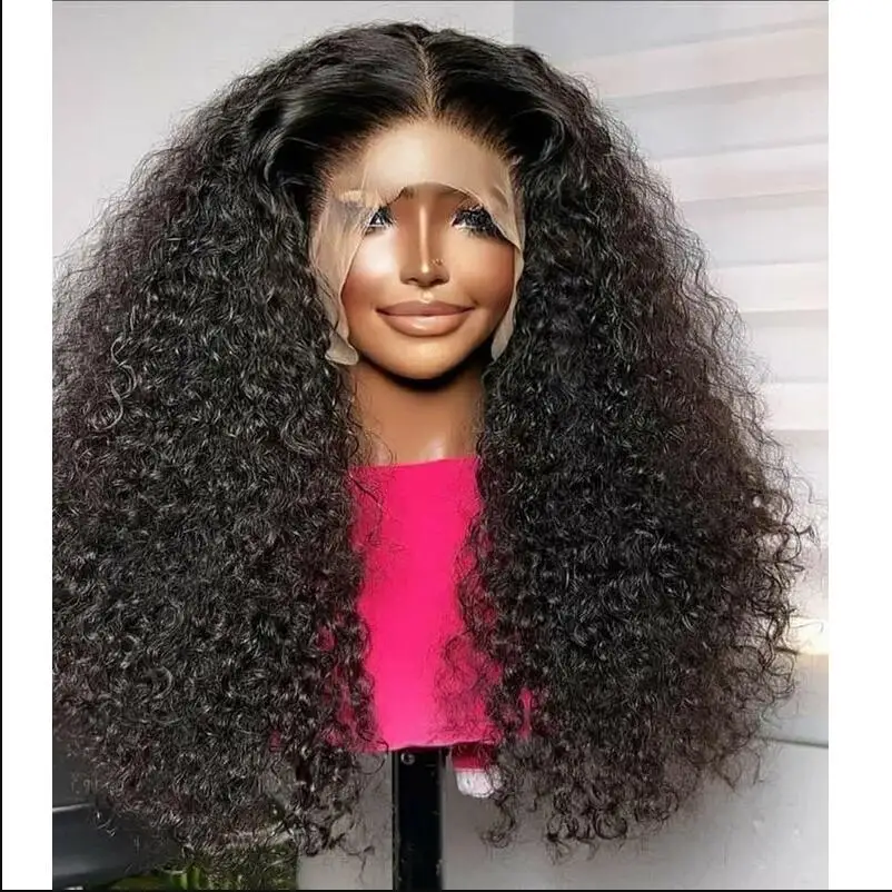 

Natural Black Soft Glueless 26“Long 180Density Kinky Curly Lace Front Wig For Women With BabyHair Preplucked Daily Cosplay