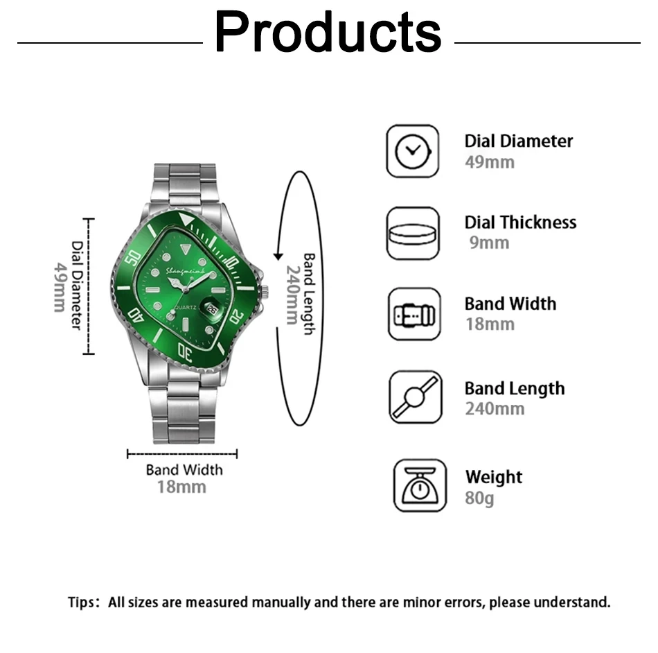 Watch for Men Unusual Conceptual Reloj Crash Melting Twist Shaped Case Quartz Wristwatch Male Man Rhombic Green Clock