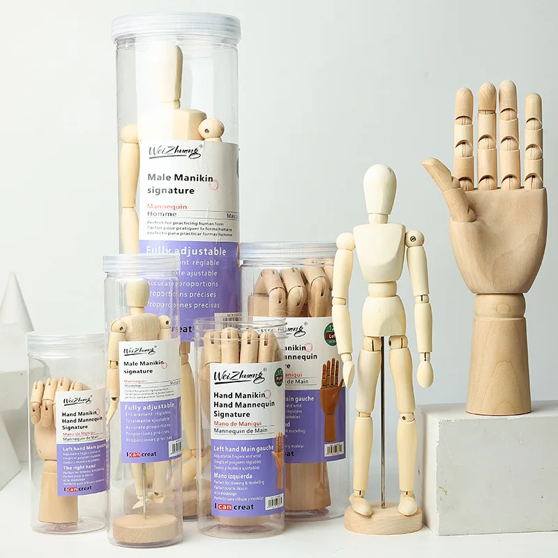 Gift Box Packaging Wooden Drawing Mannequin Rotatable Modle Artist Movable Limbs Human Miniatures Figurines Decoration Crafts