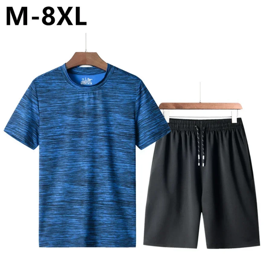 Plus Size 7XL 8XL T-shirt estiva da uomo + Pantaloncini Set Pantaloncini casual Manica Top Tee Pantaloncini Morbidi Sport Abbigliamento sportivo Tuta Maschile 2025