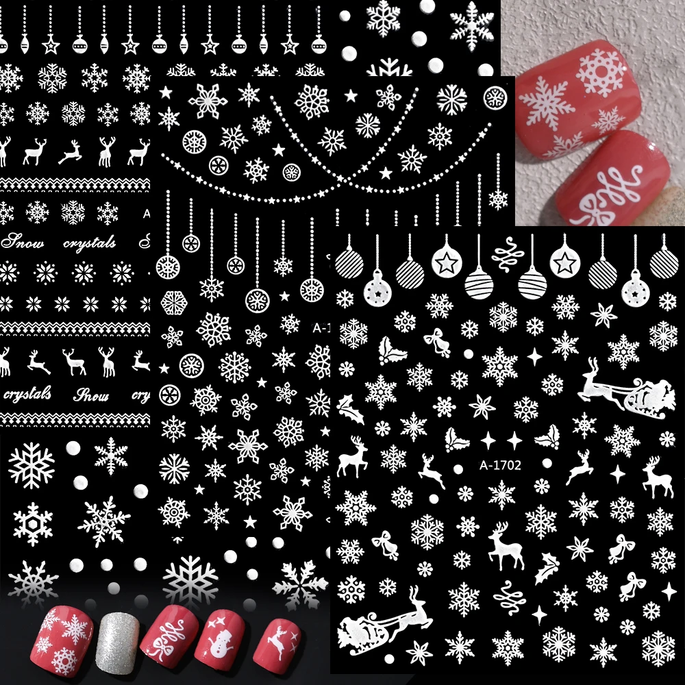 12 Pz/kit 3D Natale Fiocchi di Neve Bianchi Adesivi per Unghie Misto Hollow Fiocco di Neve Decalcomanie per Unghie Autoadesive Fiocco di Neve di Natale Slider