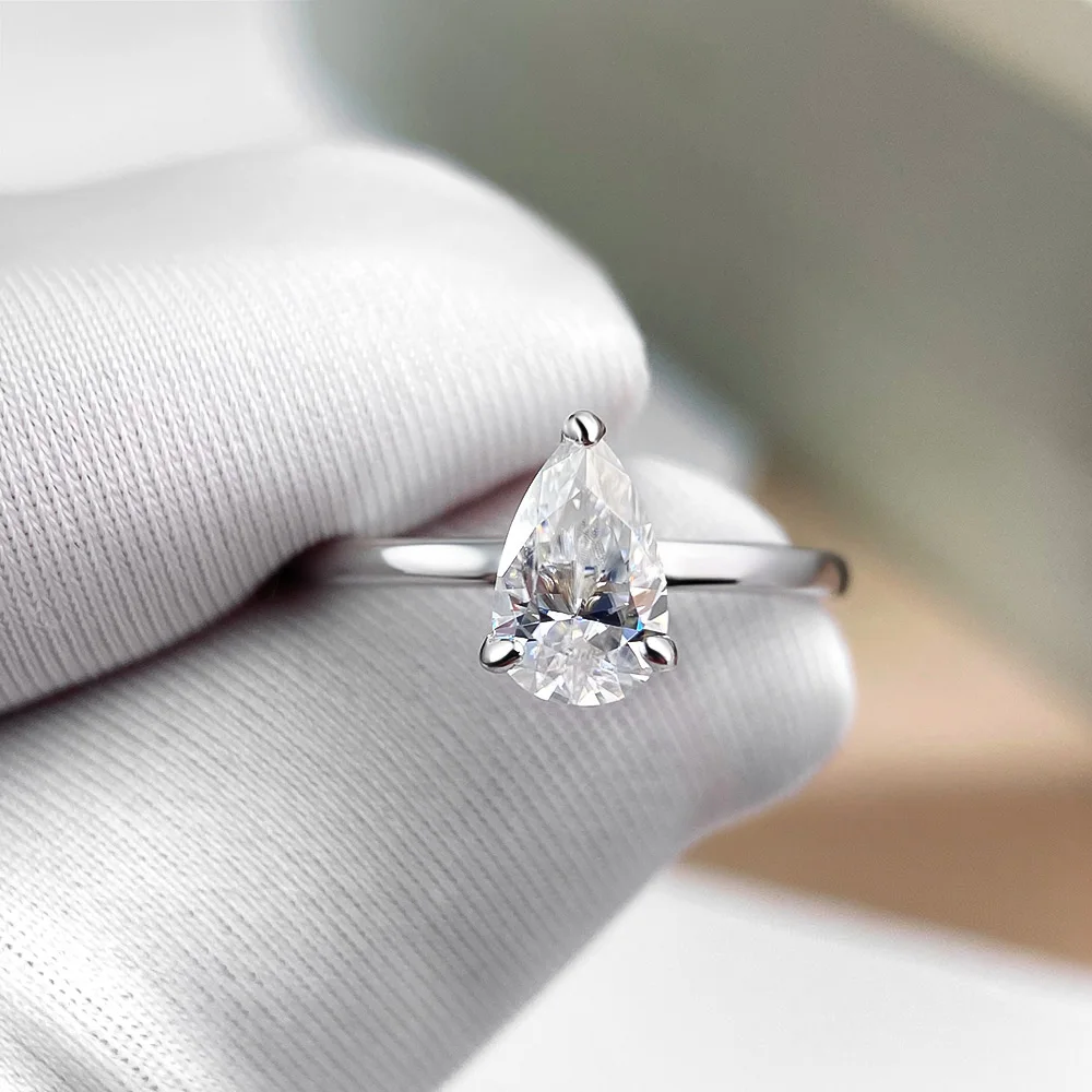 OEVAS 1-4ct Pear Cut Moissanite Diamond Rings For Women 925 Sterling Silver Sparkling Wedding Band Party Fine Jewelry Gift