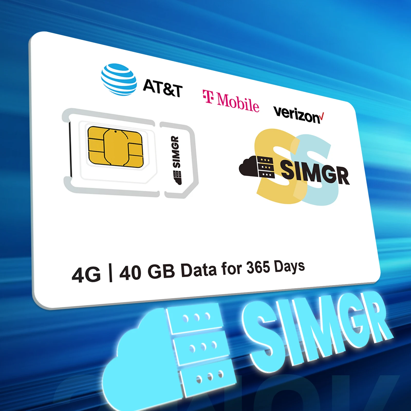 1-Year 40GB Prepaid SIM Card - For Travelers and IoT Devices on AT&T/T-Mobile/Verizon 4G Networks