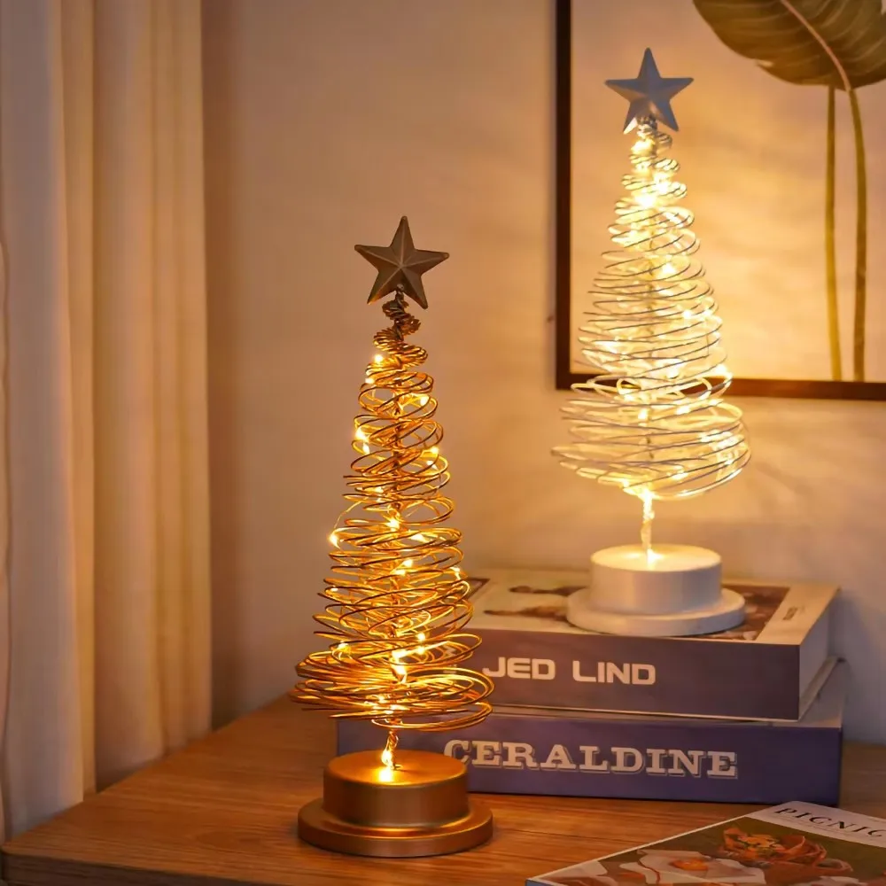 Künstliche Weihnachtsbeleuchtung Baum Fee Lampe Baum Metall Spirale Stern Beleuchtung Urlaub für Zuhause Wohnzimmer Dekorationen Nachtlampe