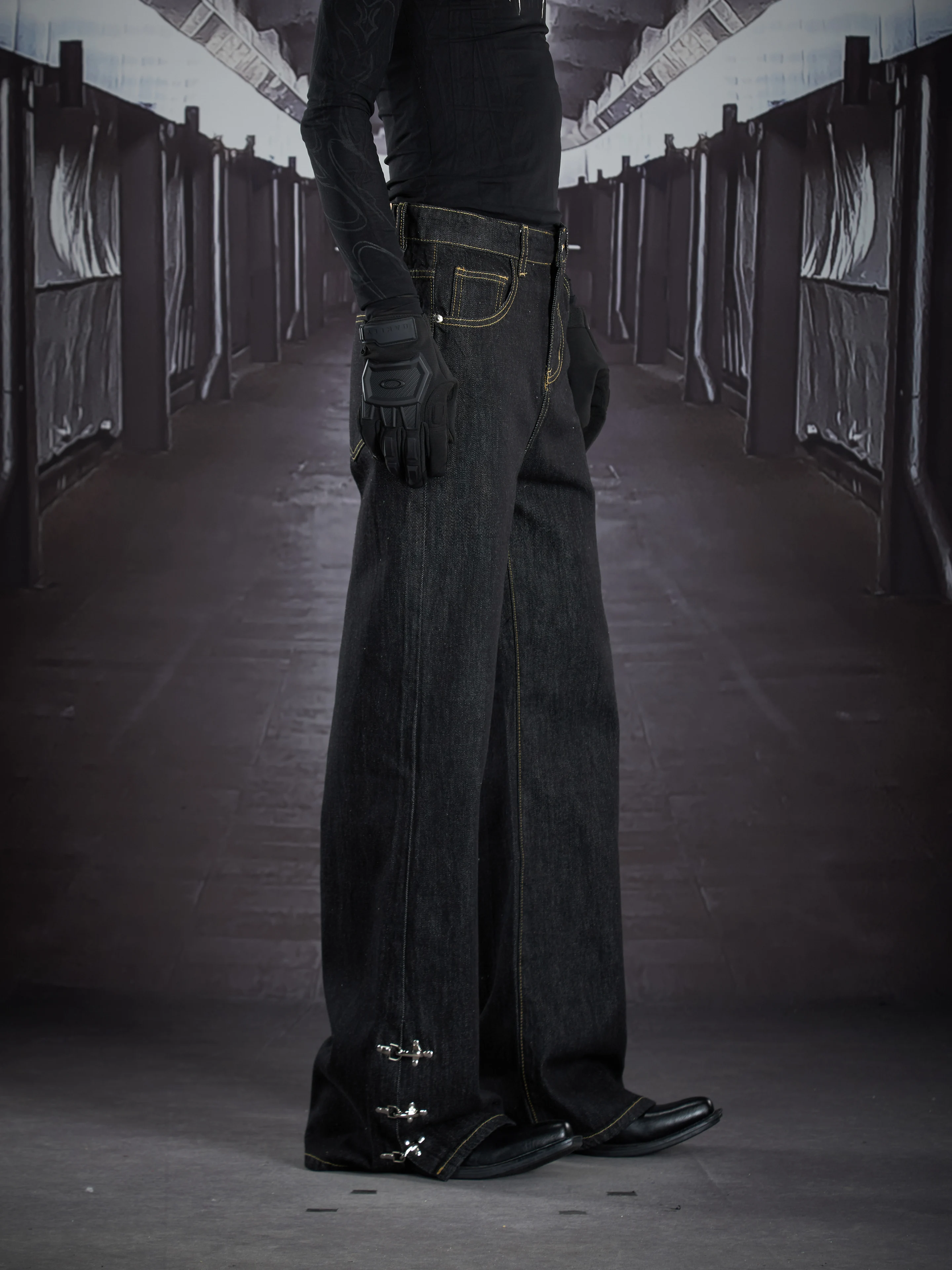 Special-Interest Design New Trousers Aircraft Metal Mounted Open Line Straight Jeans All-Match Street Men and Women