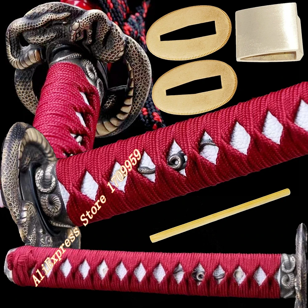 Brass Snake Set Accessory Japanese Samurai Sword Katana/Wakizashi Metal Fittings Tsuba+Menuki+Fuchi+Kashira+Handle+Habaki+Seppa