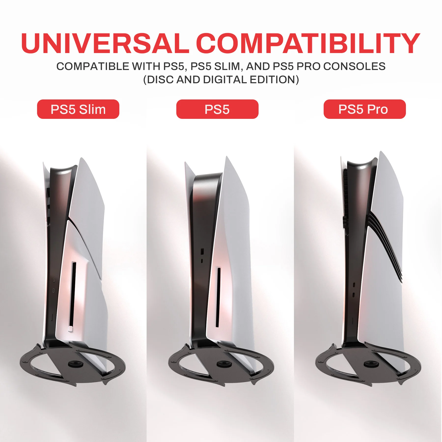 PS5/Slim/Pro/표준 콘솔 디스크 및 디지털용 PlayVital 수직 스탠드, 미끄럼 방지 패드가 포함된 홀더 베이스 액세서리 - 블랙