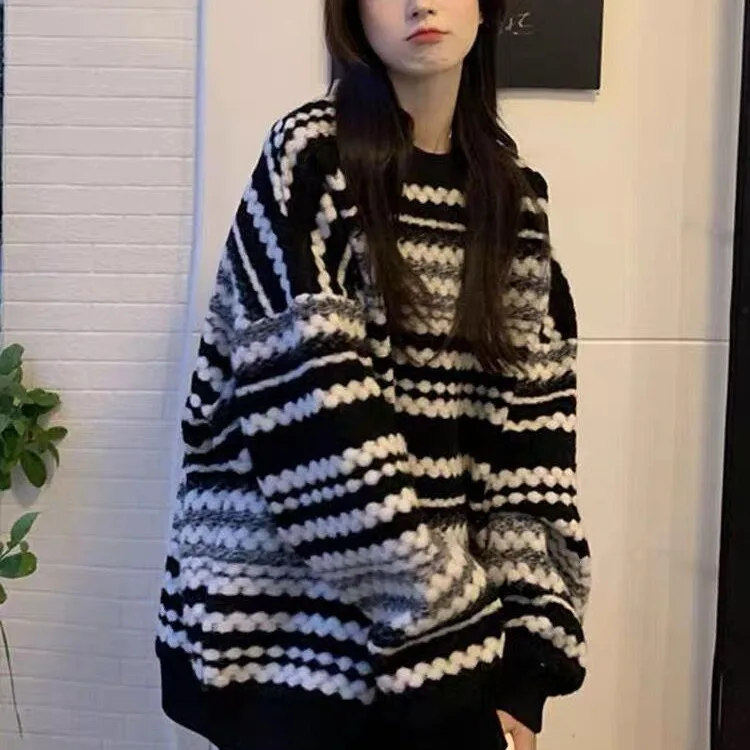 Sweater Women 2024 Fashion Spring Autumn Casual Round Long Sleeve Twist Loose Striped Sweater Pullover Pullovers Women BD4057