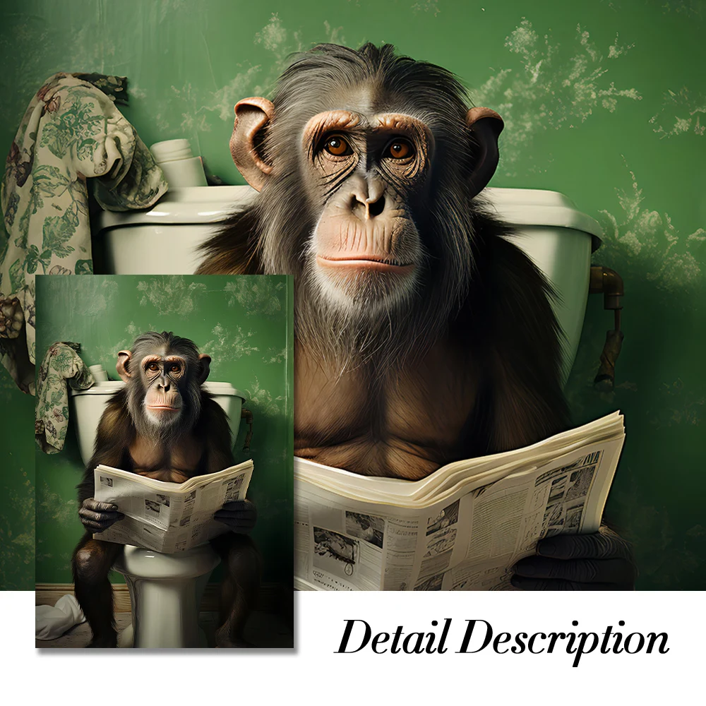 Funny Animals Toilet Canvas Painting Prints Gorilla Elephant Cat Dog Wall Art Poster Picture for Bathroom Room Home Decoration