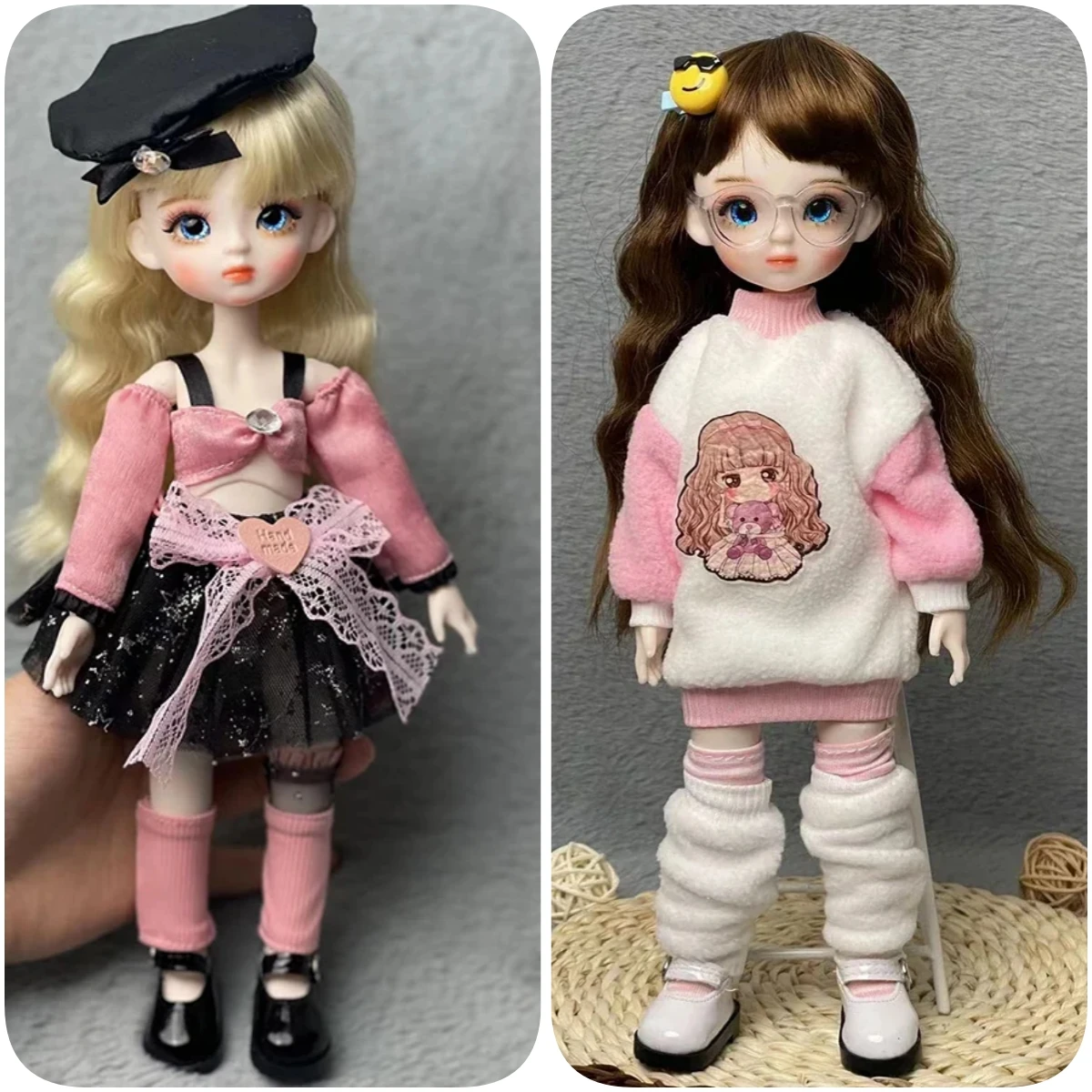 New Fashion Cute 1/6 BJD Doll DIY 28cm Full Set Princess Doll with 3 Pair Eyes Kids Girls Doll Toy Birthday Gift ( Open Head)