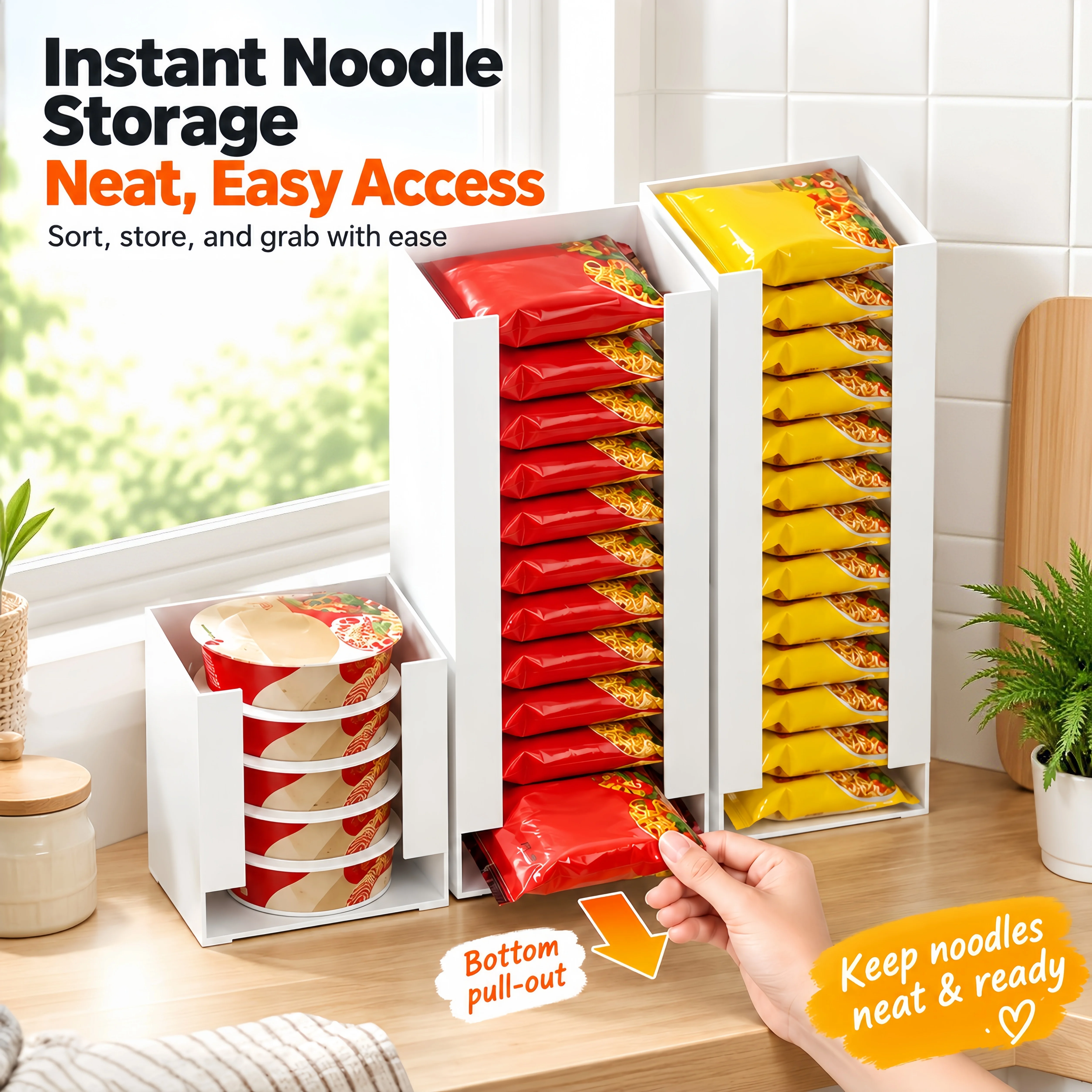 1pc Instant Noodle Storage Box Multifunctional Instant Noodle Storage Box Kitchen Desktop Storage Rack Plastic Storage Box