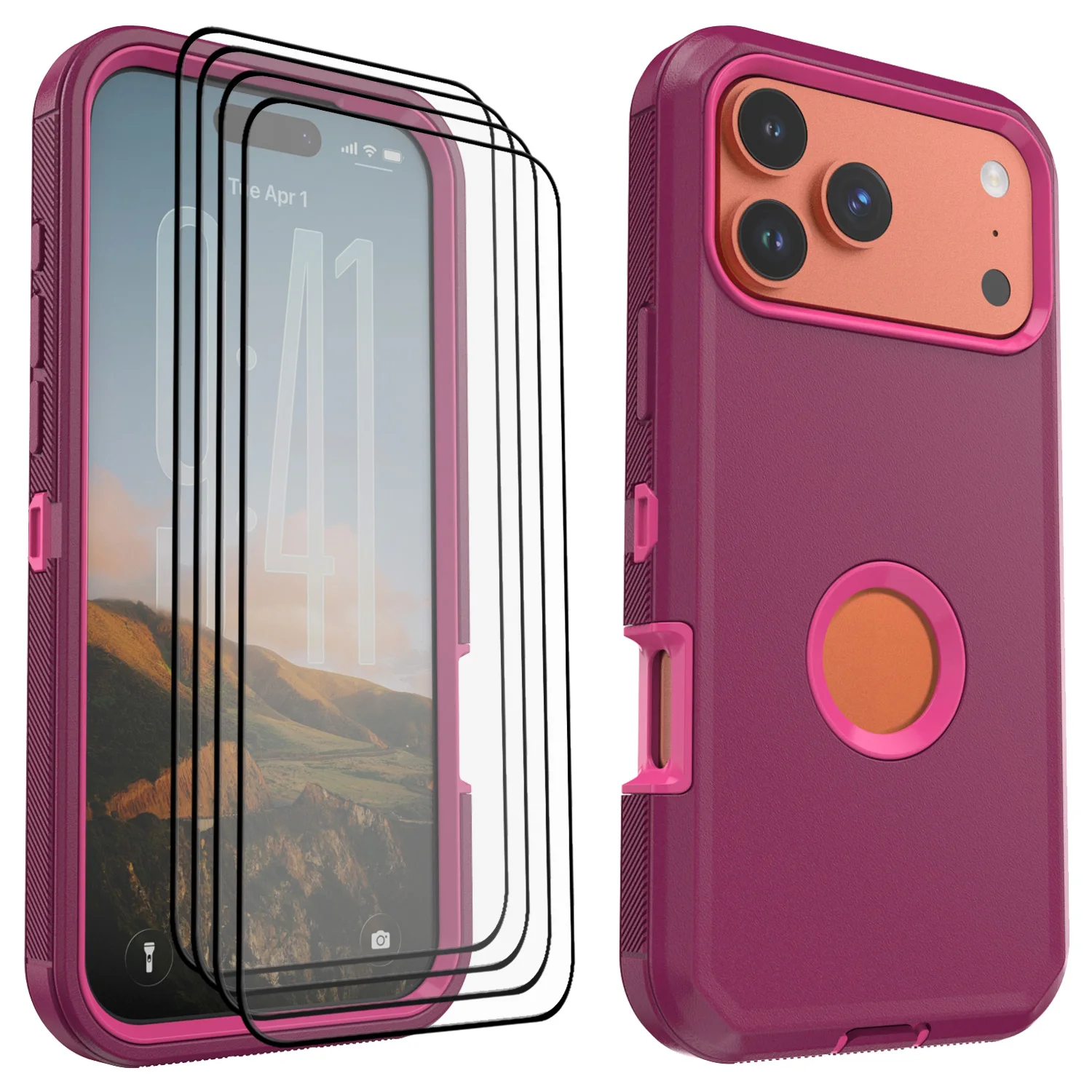 

Винно-красный чехол для iPhone 17/17 Air/17 Pro/17 Pro Max, прочный чехол и 4 шт., прозрачное закаленное стекло, защитная пленка для экрана