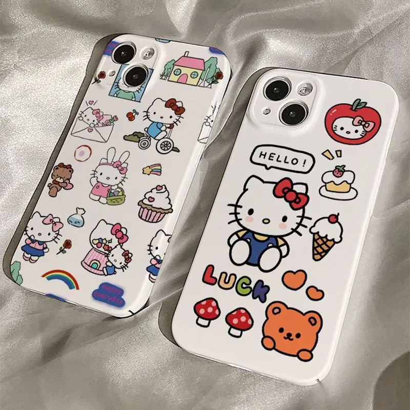 Kawaii Funny Hello Kitty Cute Cartoon Phone Case For iPhone 15 14 13 12 11 Pro Max XR XS 7 8 Plus High Quality Cover Girls Y2k