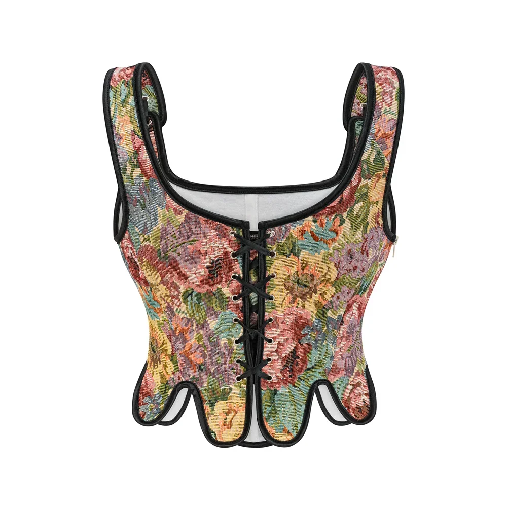 خمر أنيقة مشد تانك القمم المرأة حزام الكتف قابل للتعديل الجانب زيبر بوستير سترة القوطية Korsett الملابس الداخلية كاميس