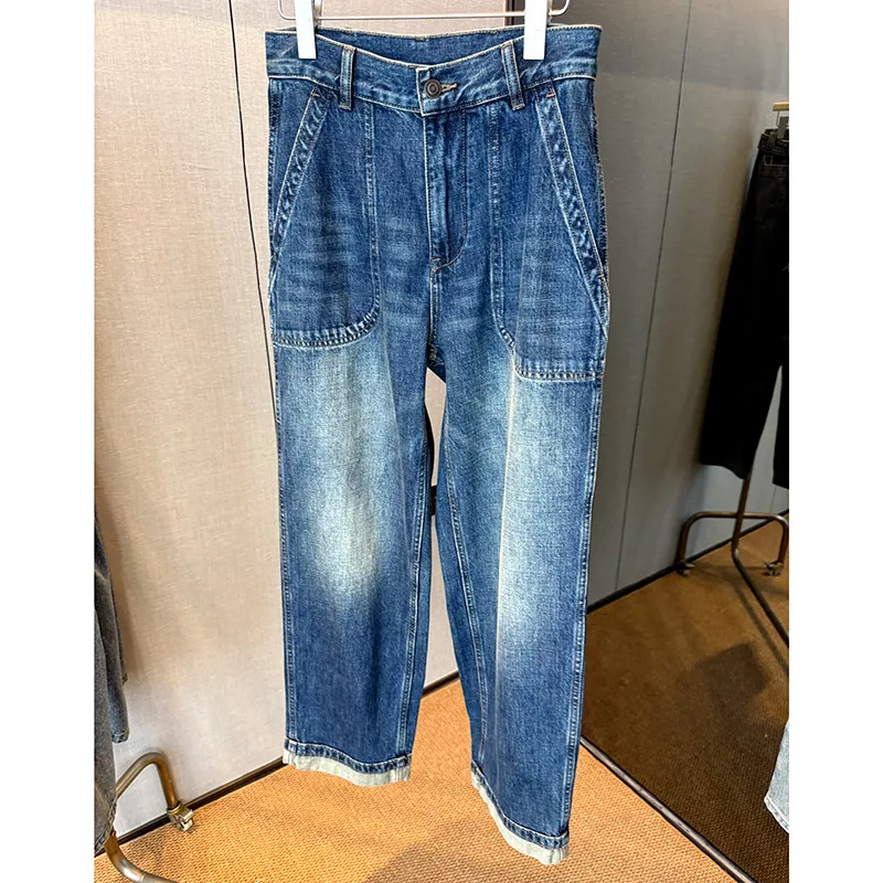 Autumn new retro old high waist loose and thin versatile wide leg jeans women