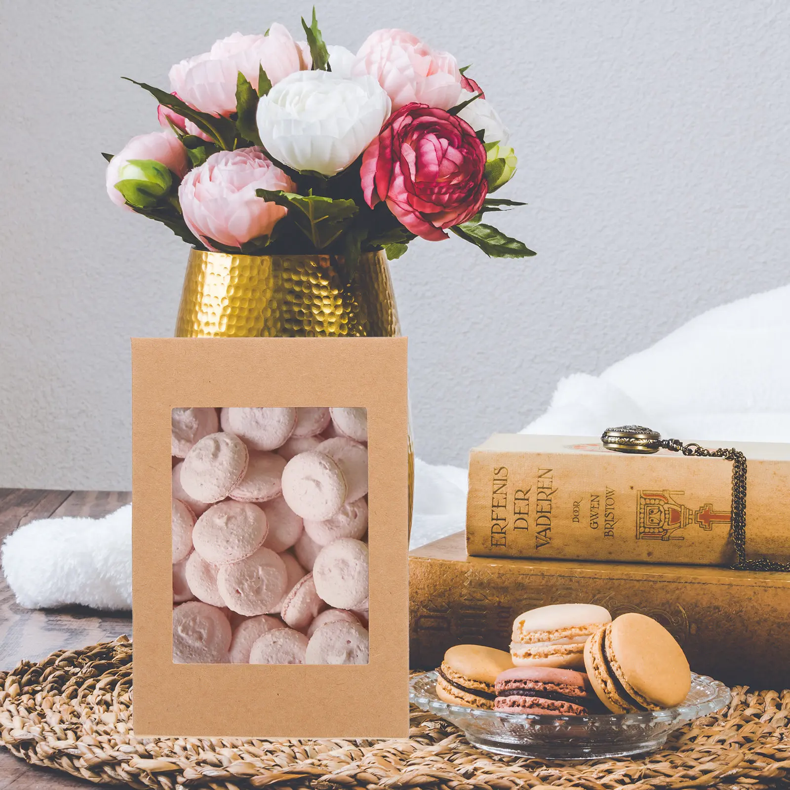 10pcs Kraft Paper Gift Boxes with Clear Window for Candy, Chocolate, Cookies, Party Favors, Wedding & Birthday