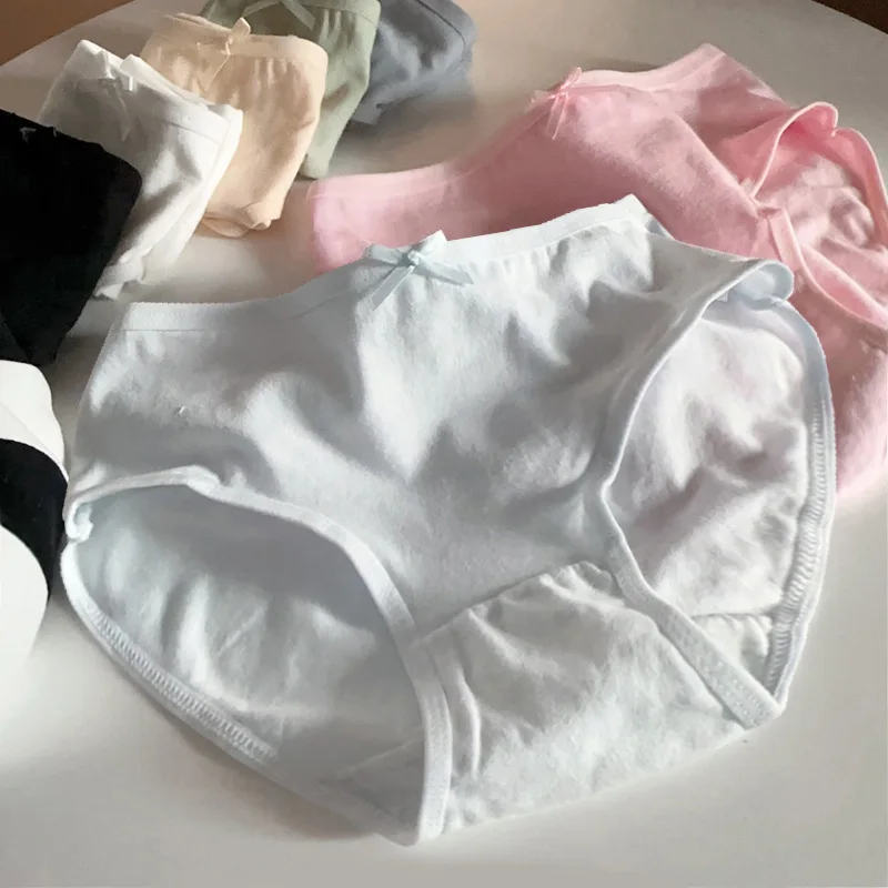 SP&CITY Classic Solid Color Cotton Underwear For Women Low Waist Breathable Traceless Student Panties Cute Bow Seamless Briefs