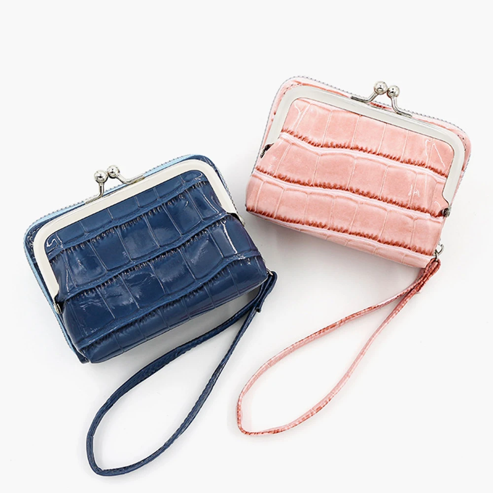 

Elegant Kiss Lock Wallet Crocodile Texture PU Leather Woman Coin Purse Solid Color Lipstick Pouch Earphone Storage Bag Shopping