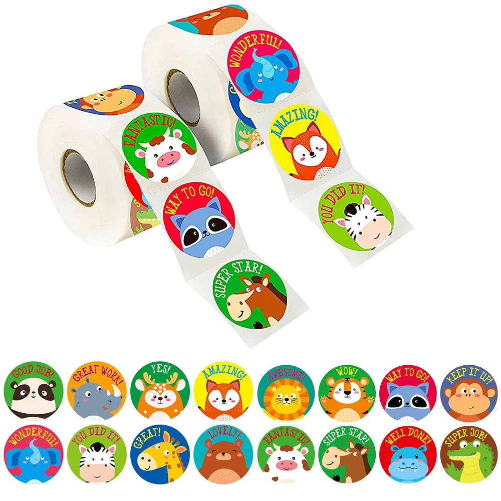 100-500 قطعة جولة الحيوان مكافأة ملصقات في 8 تصاميم الكلاسيكية لعبة العلامة للمعلم تشجيع حافز الأطفال القرطاسية ملصقا