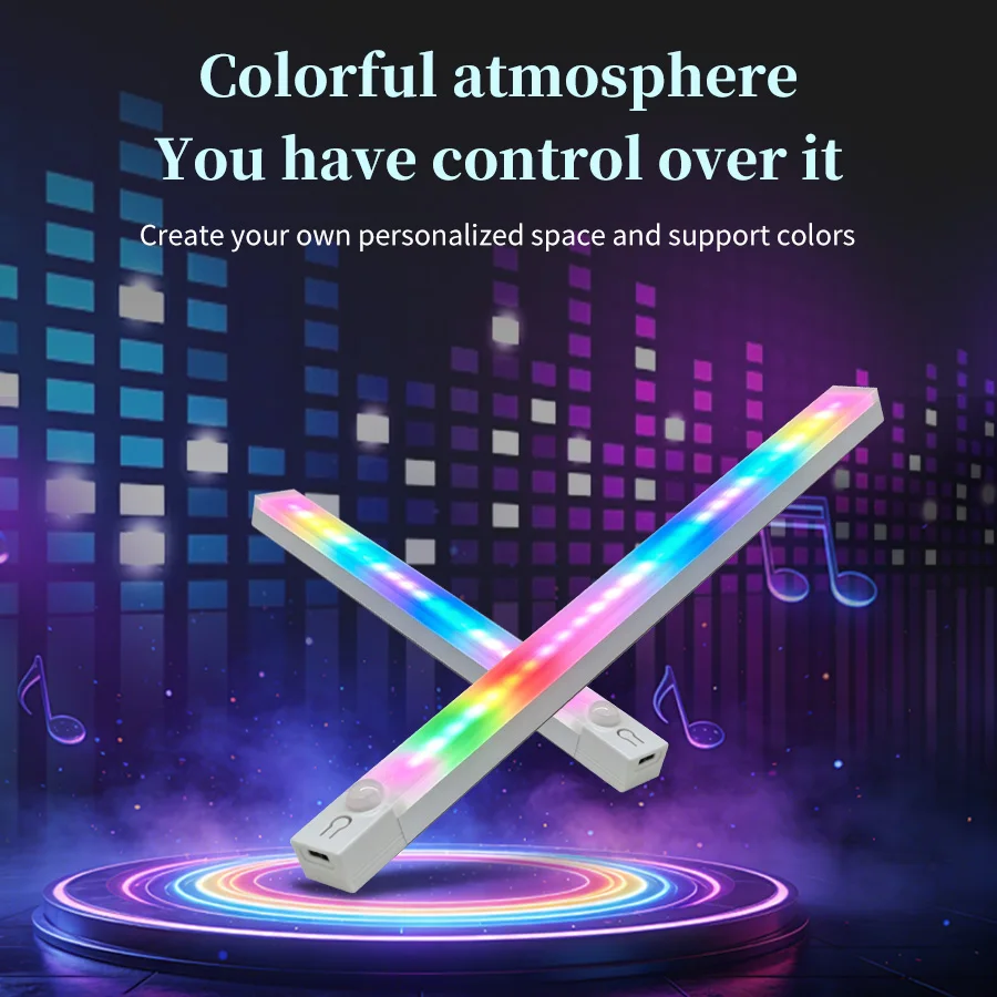 

Wireless RGB LED Motion Sensor Light Bar Rechargeable Magnetic USB-C Night Light with 5 Modes Closet Cabinet Gaming Atmosphere