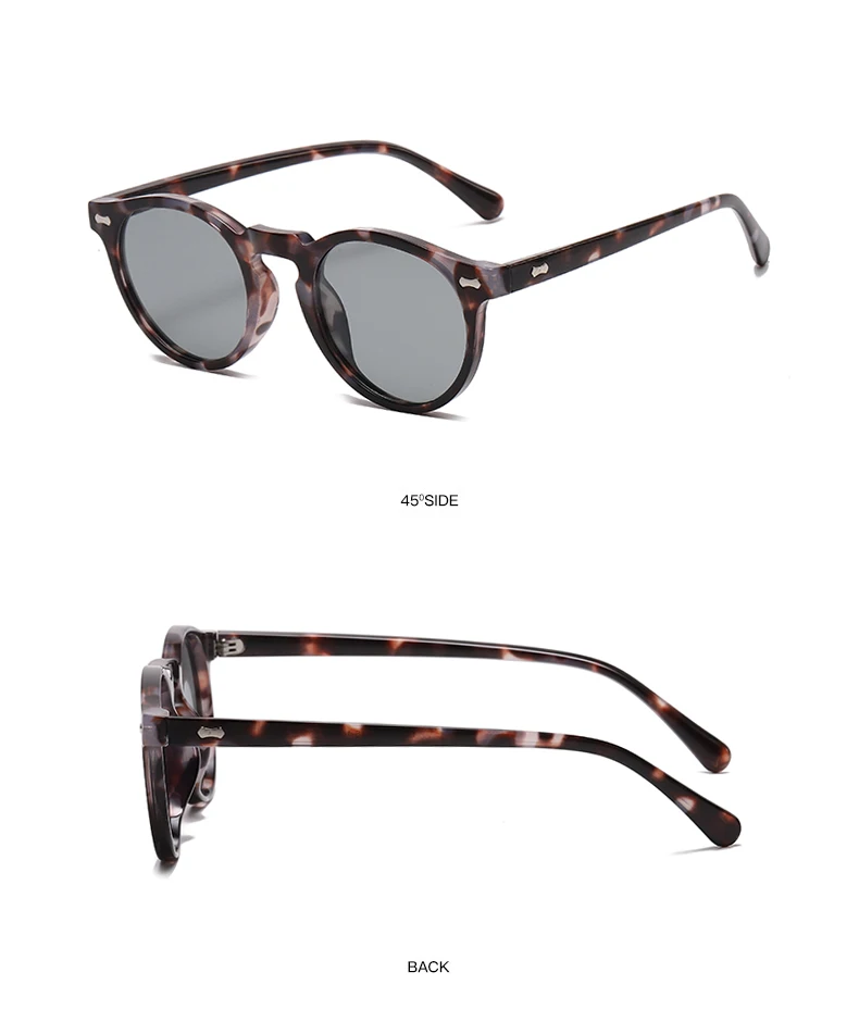 Retro Runde Polarisierte Sonnenbrille Damen Mode Nieten Vintage UV400 Party Trendige Shades Herren Punk Eyewear Leopard Sonnenbrille – Detail 22