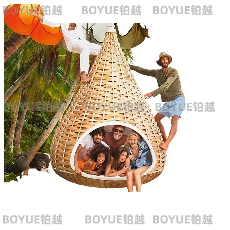 Outdoor Rattan Hanging Swing Bed Wicker Nest Sofa Hammock Chair for Patio Garden Hotel Resort Balcony Relaxing Furniture