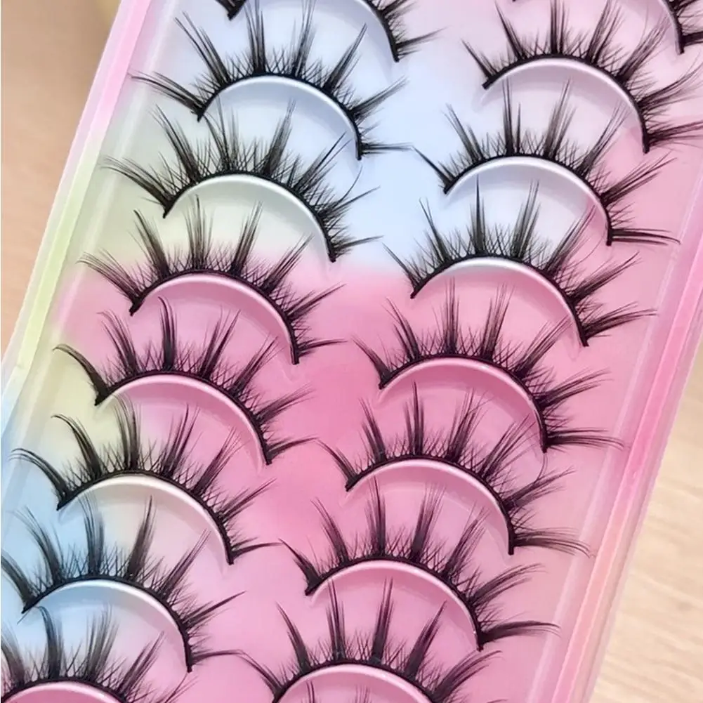 10 Pairs 3D Faux Mink Lashes Natural Full Strip Manga Lashes Fluffy Soft Natural Look False Eyelashes With Glue And Tweezers