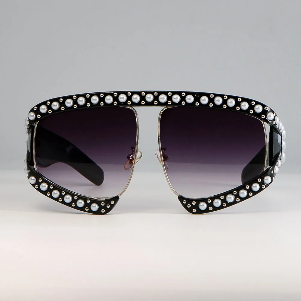 45448 Frauen brille Sonnenbrille Luxus Perlens chirme rote Spiegel brille übergroße UV400 Marke Brille weiblich – Detail 4
