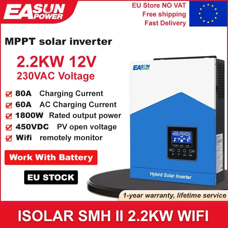 EASUN POW 2.2KW Off Grid Solar Inverter Pure Sine Wave 12v 220v 1800W Hybrid MPPT 80A Solar Charge Controller LIfepo4 with Wifi