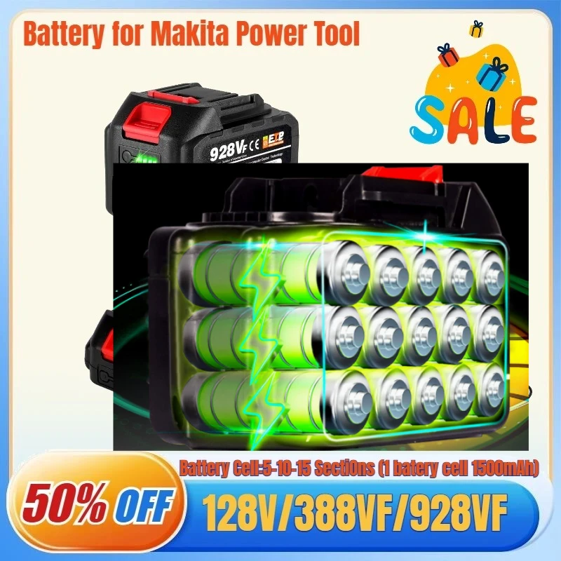 22500mAh /15000mAh/7500mAh 928VF 388VF 128VF Large Capacity Rechargeable Lithium Ion Battery for Makita Electric Power Tool
