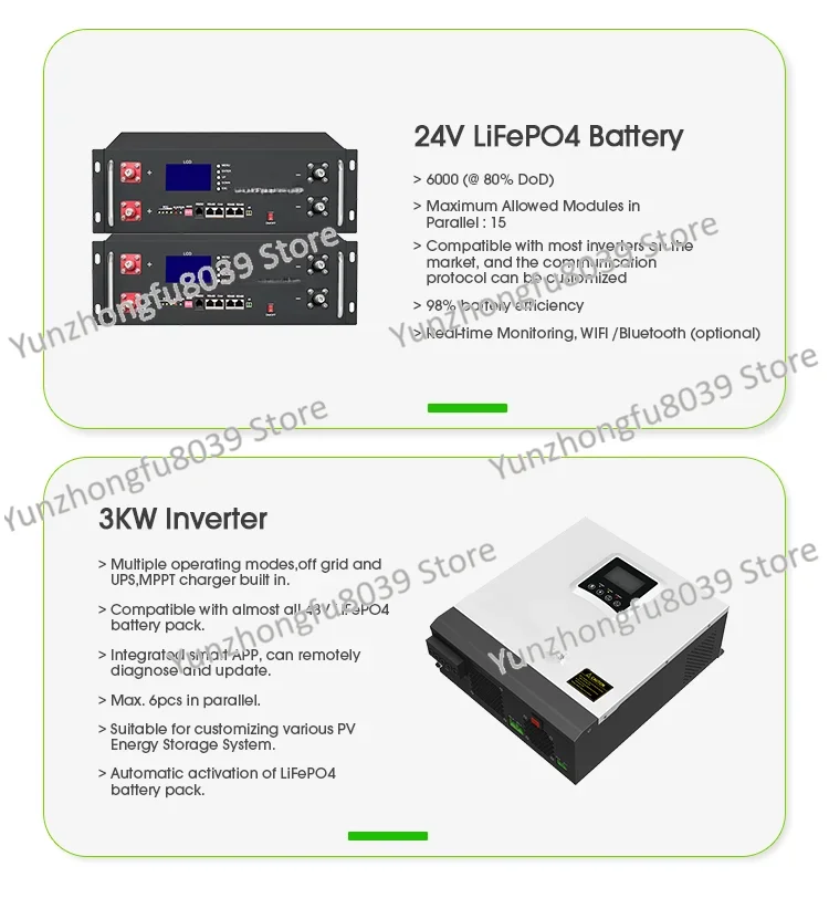 5kwh lifepo4 lithium battery 24v 100ah 200ah 3kw solar inverter pv battery for solar energy storage system